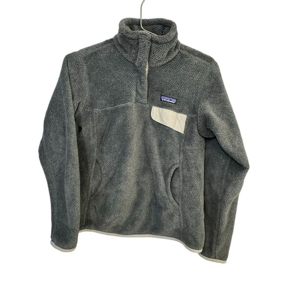 Retro Gray Tan Patagonia Pullover High Snap Neck Sweatshirt Fleece Women’s S - Picture 2 of 5